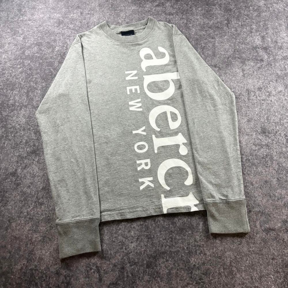 Vintage Y2K Abercrombie Men’s L Gray Big Logo Spell-out Long Sleeve Tee